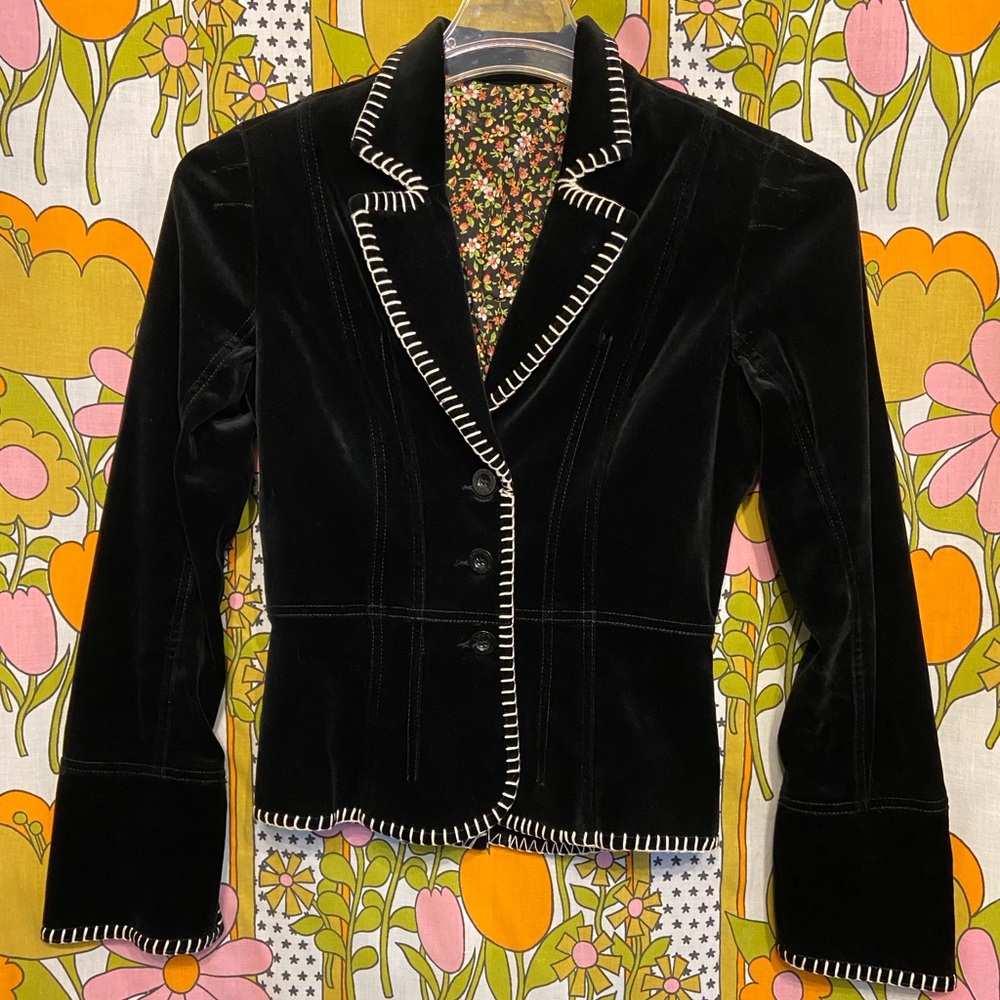 bebe Black Velvet Embroidered Blazer - Picture 2 of 7